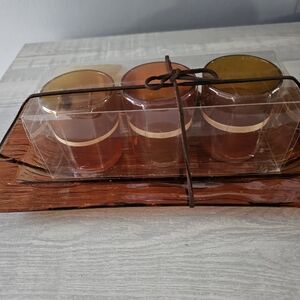 Amber Glass Votive Candle Holder Set with Tray
